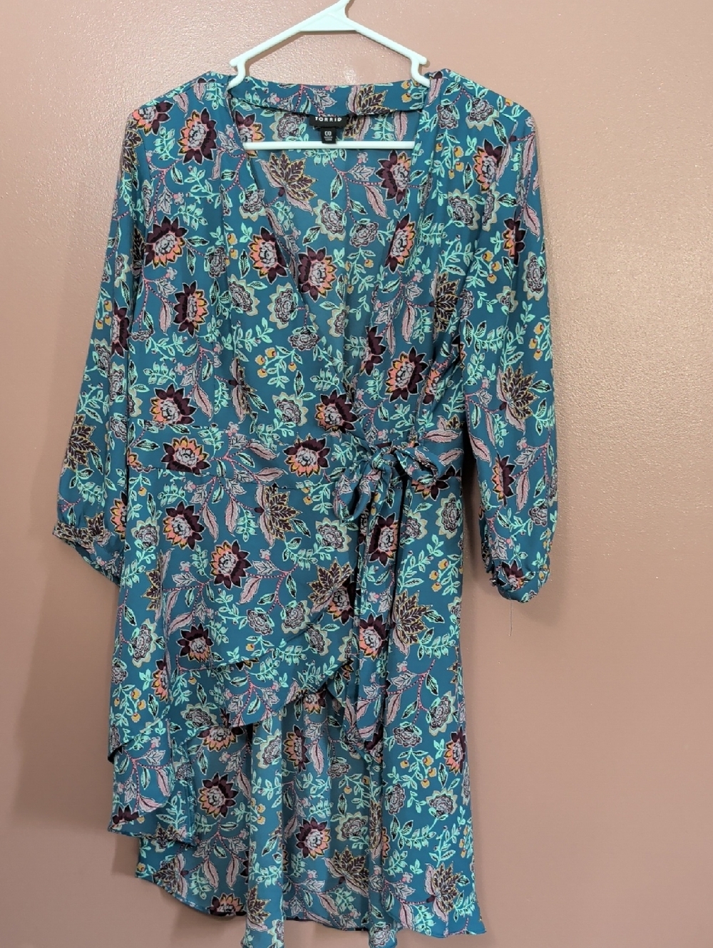 torrid Teal Floral Wrap Blouse